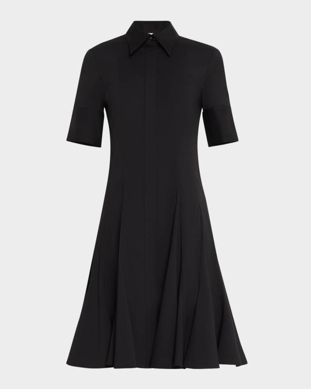 Elbow-Sleeve Godet Shirtdress